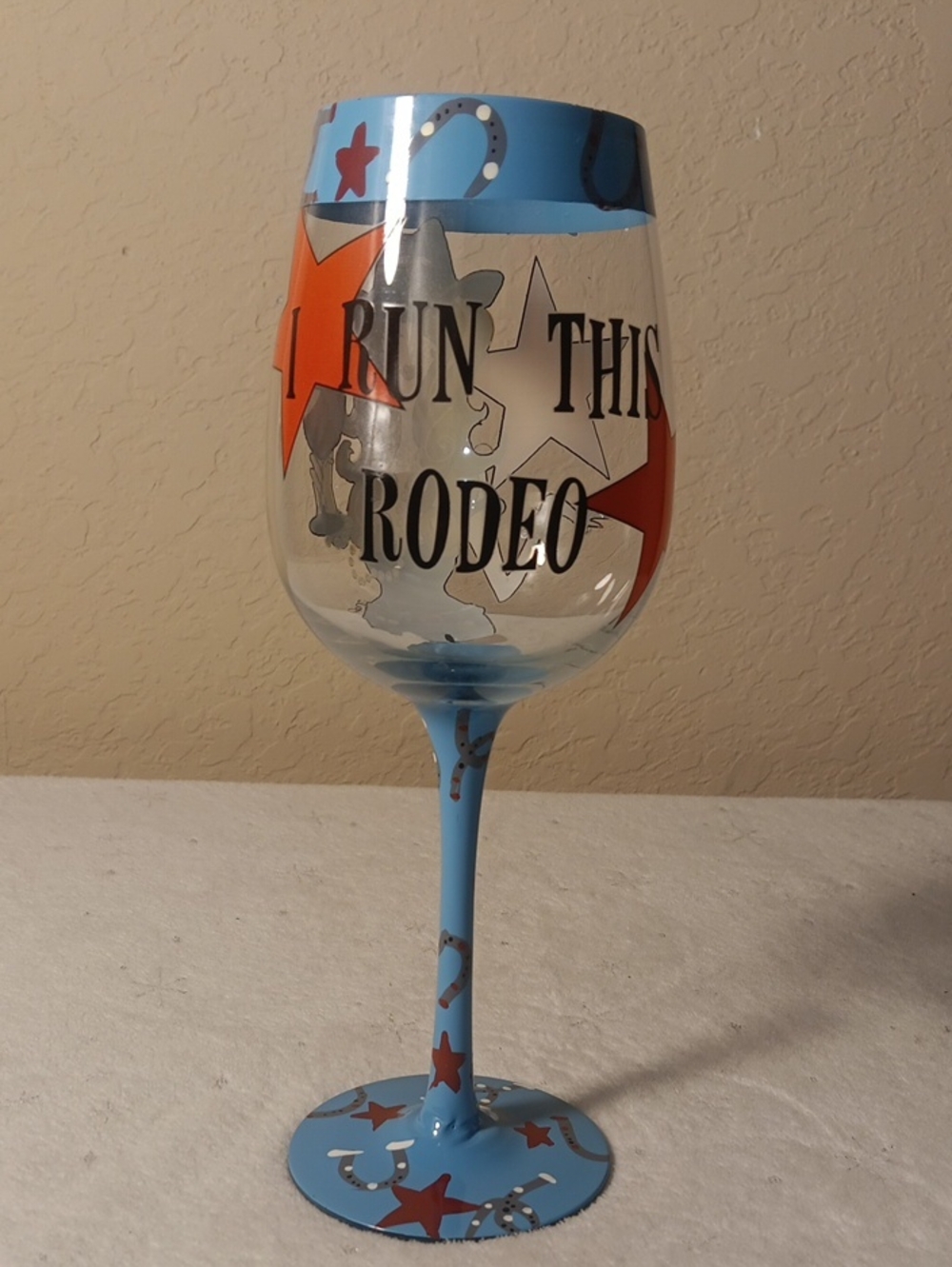 Texas Gals "I Run This Rodeo" Hand Painted Goblet Wine Glass 15oz